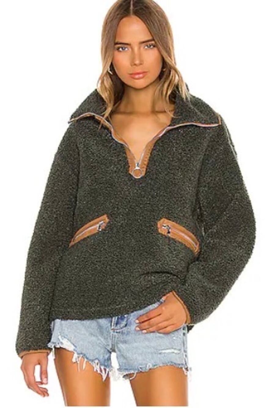 Varley Spencer Half-Zip Sherpa Pullover Jacket Poison Ivy Green Olive Women's S
